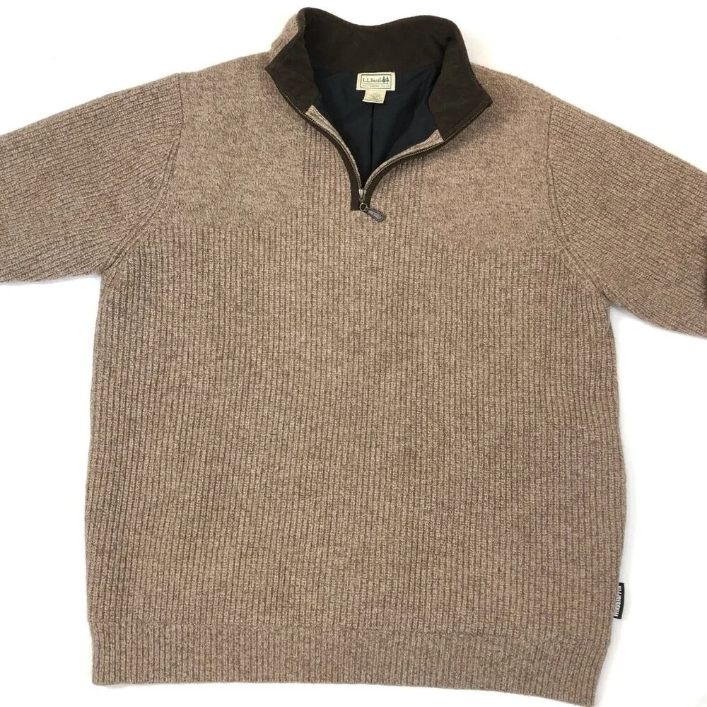 LL Bean Mens Merino Lambs Wool 1/4 Zip Windstopper Waterfowl Sweater Large Tall - Picture 2 of 11